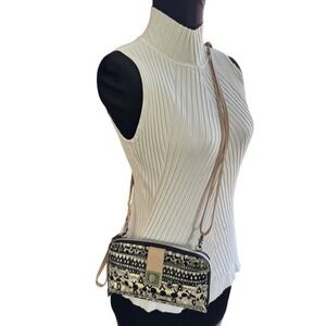 Sakroots Artist Circle Smartphone Cross-Body Bag Wallet Wristlet Black Cream Tan